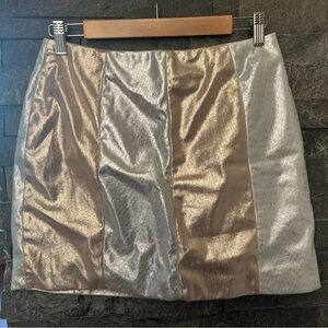 Honey Punch Metallic Silver and Gold Mini Skirt